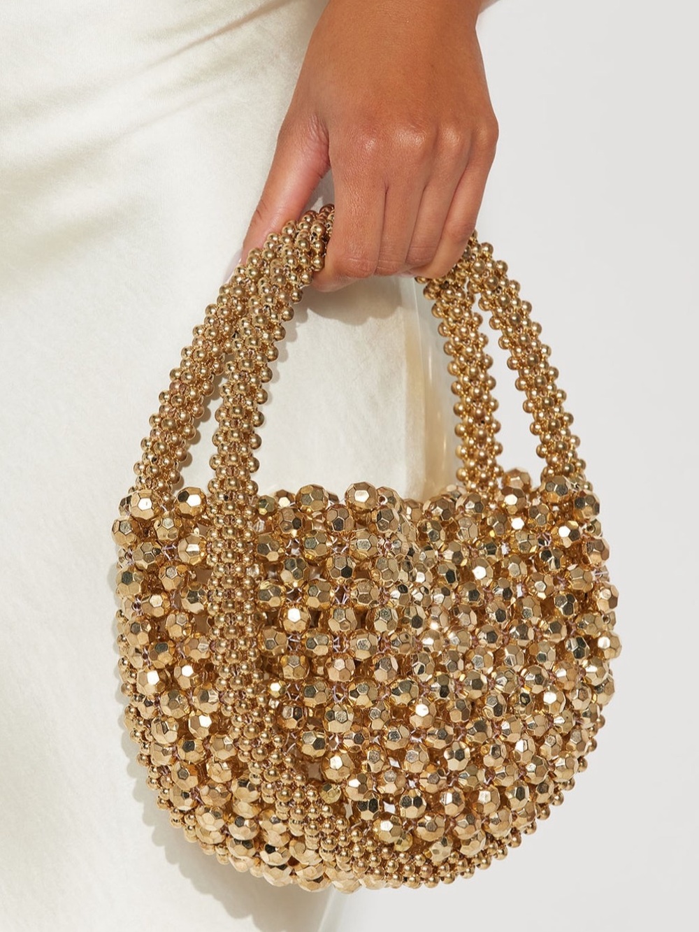 Gold Beaded Women’s Top-Handle Bag